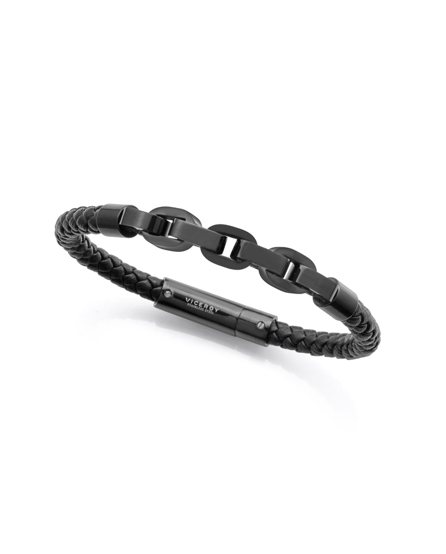 Puls Acero Ip Gris Y Piel Negra Sr Fashion