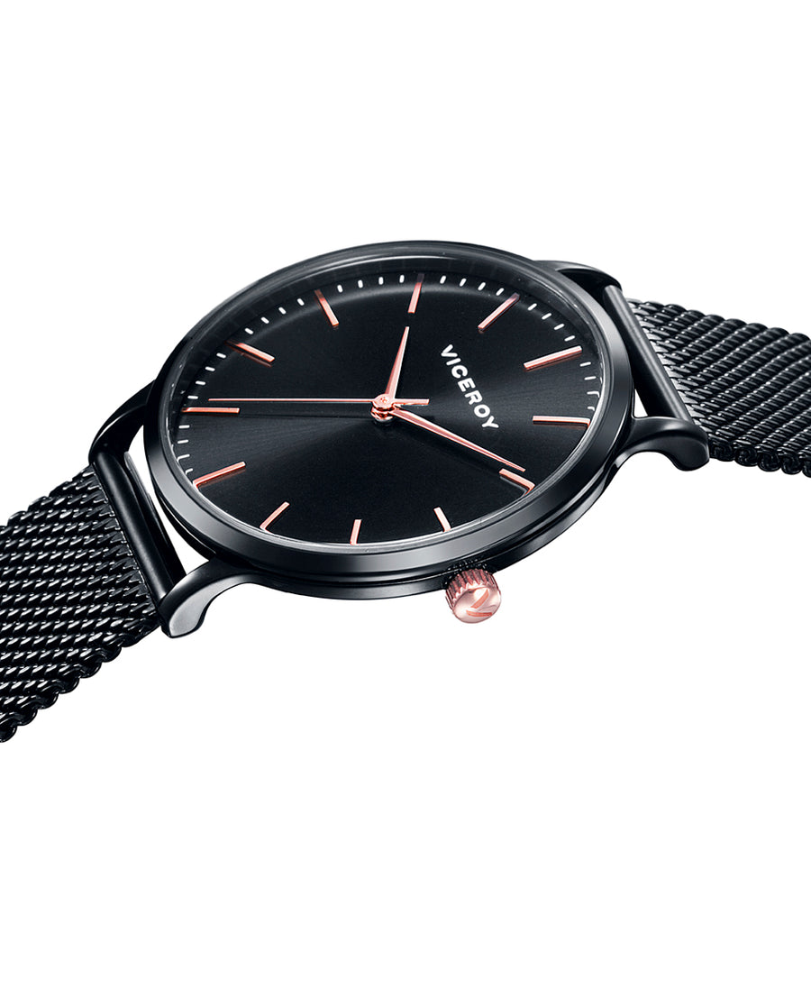 Reloj Acero Ip Negro Ip Rosa Brazalete Sra Va
