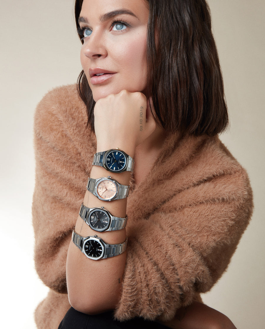 Reloj Acero Ip Gris Y Rosa Brazalete Sra Va