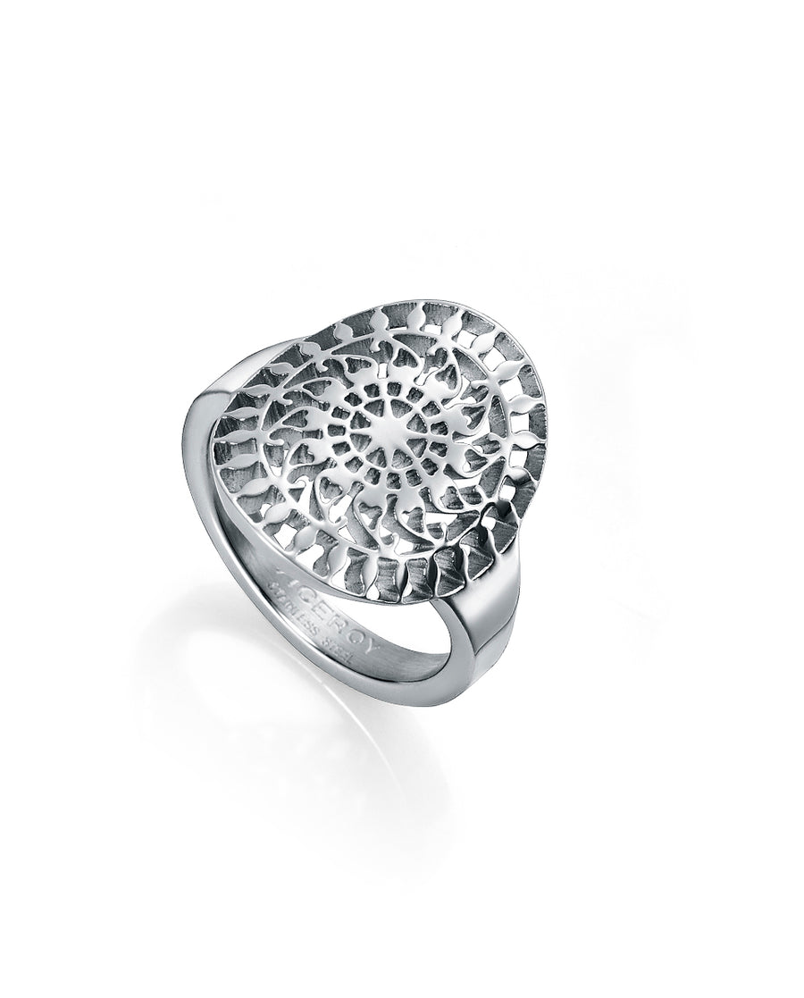 Stainless Steel Ring Round Fretwork Lady Fashion