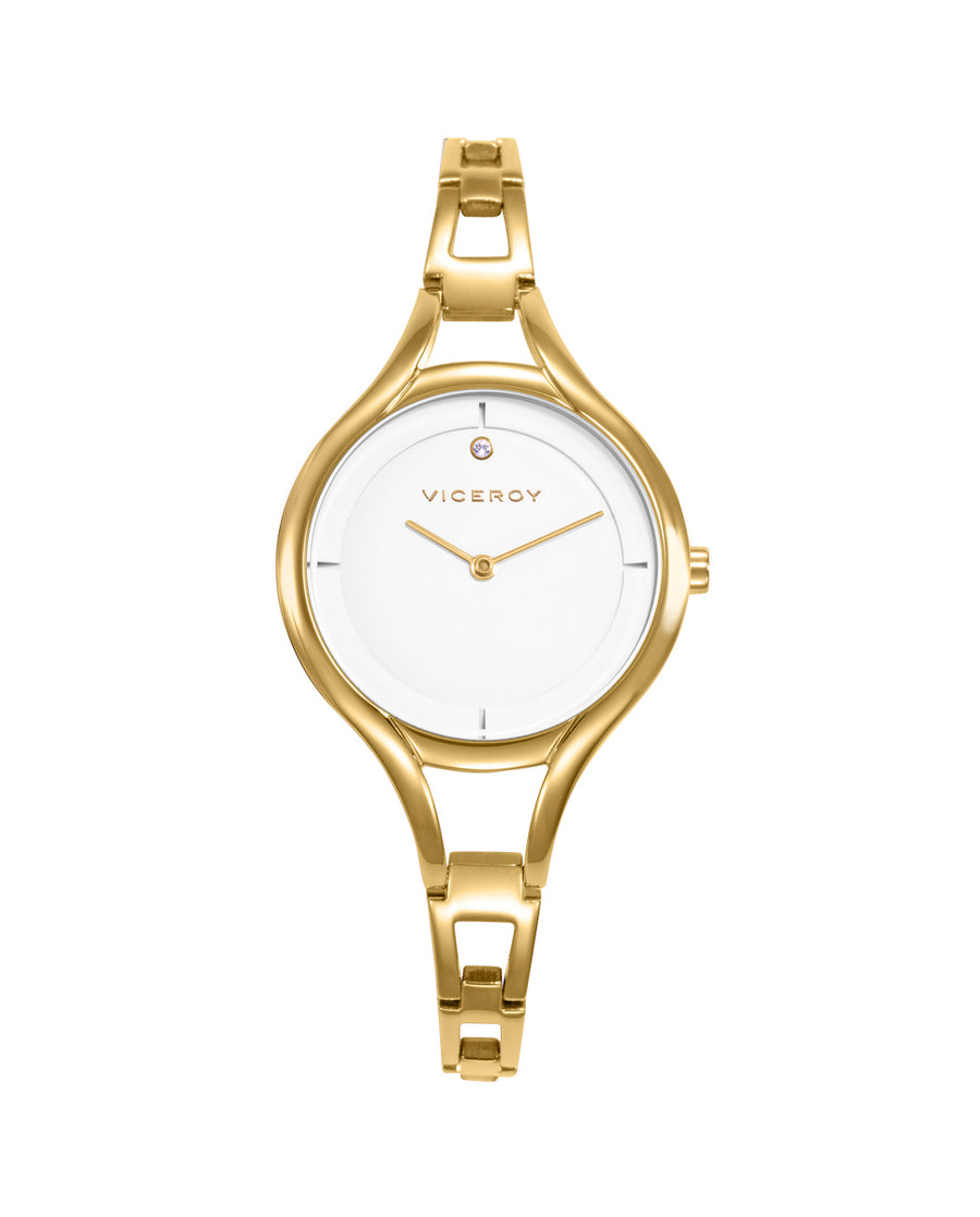 Reloj Acero Ip Dorado Brazalete Sra Va
