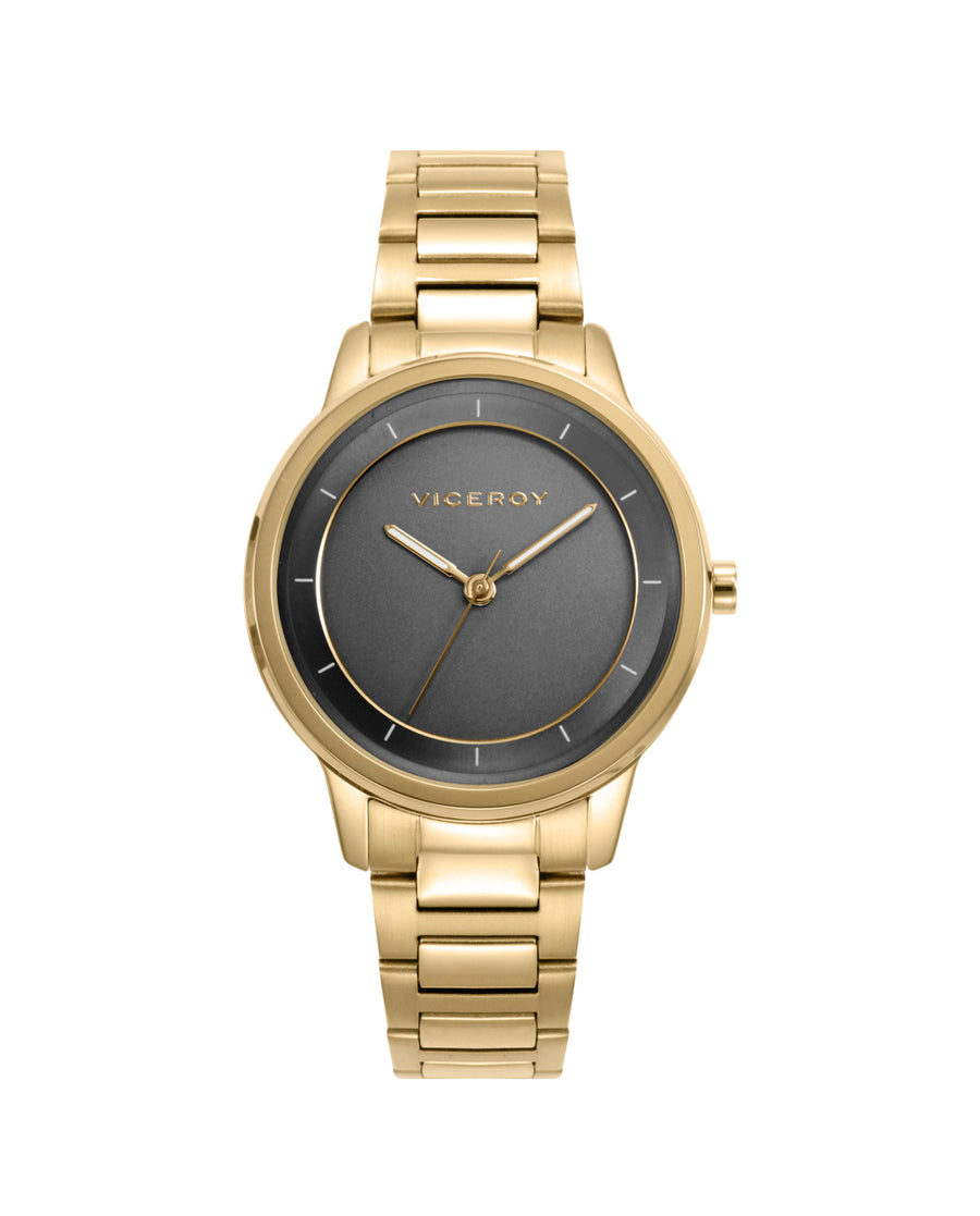 Reloj Acero Ip Dorado Brazalete Sra Va