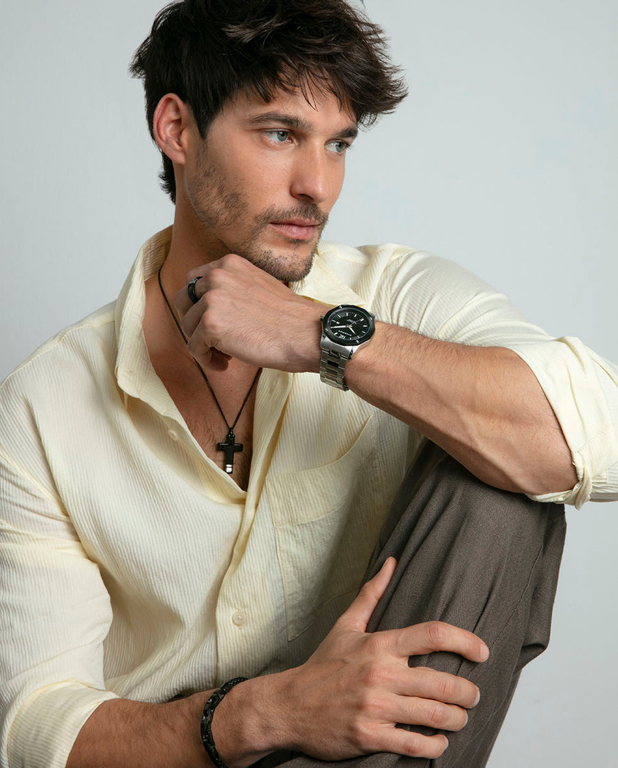 Reloj Acero Ip Negro Brazalete Sr Va