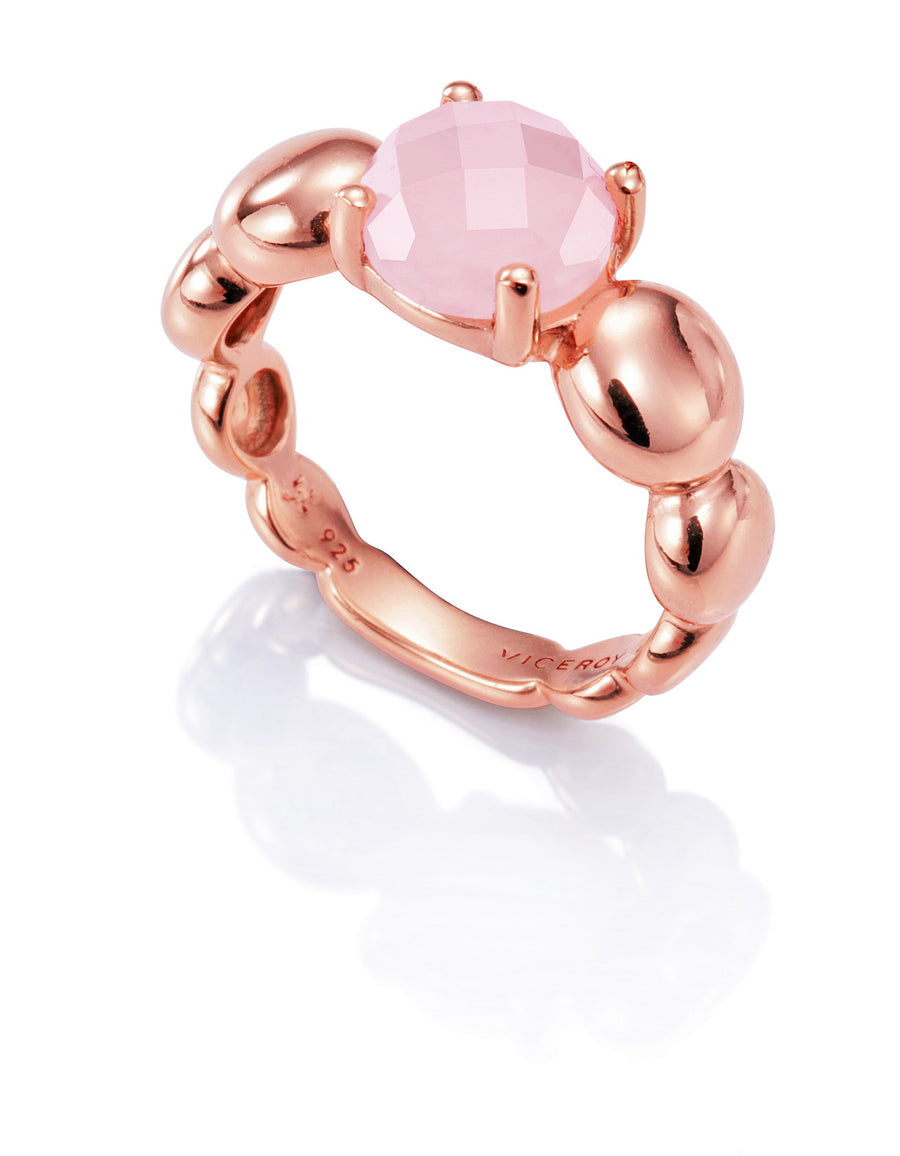 Anillo Plata Chap Oro Rosa 18 Kt Cuarzo Rosa Sra J