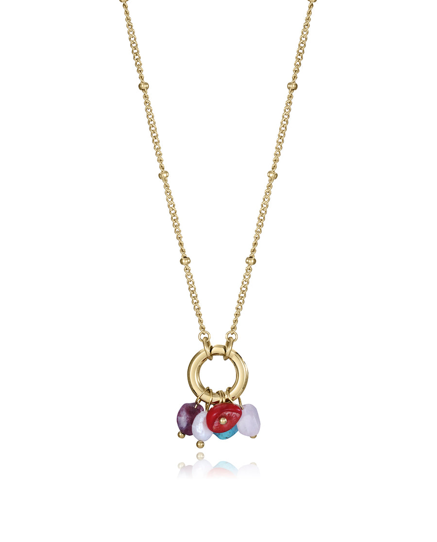 Steel Necklace Ip Gold With Pending Hoop With Col