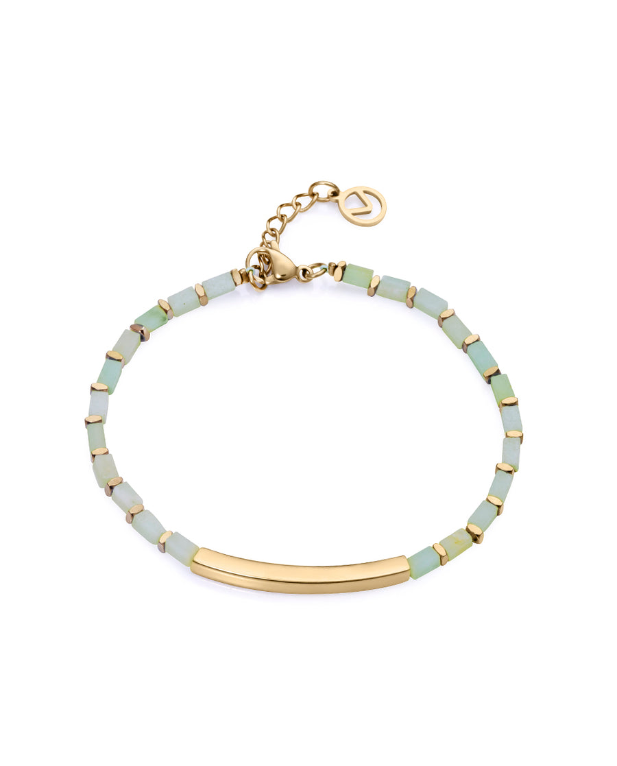Steel Bracelet Ip Gold Plaque And Amazonite Stone