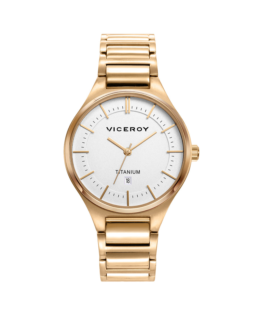 Reloj Titanio Ip Gold Brazalete Sra Va
