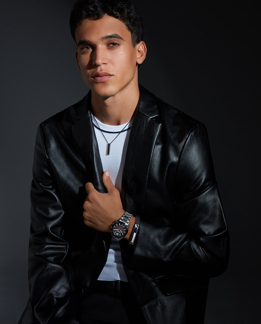 Puls Acero Y Piel Negra Sr Fashion