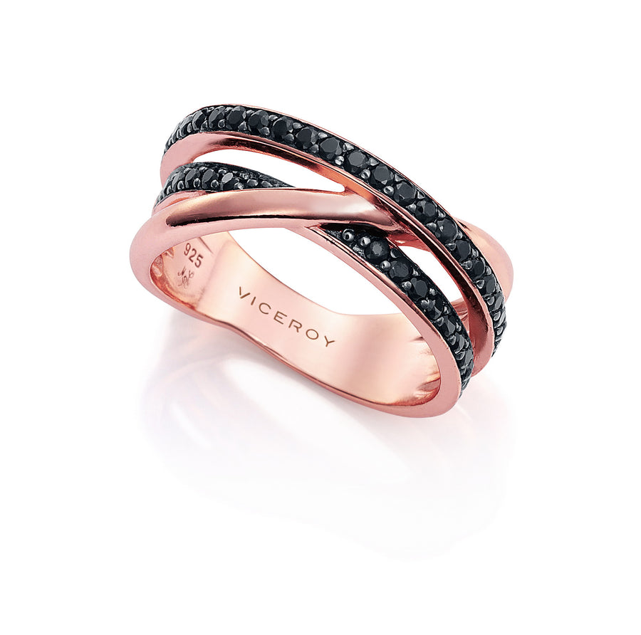 Anillo Plata Chap.oro Rosa 18 Kt Crist Neg Sra Jew