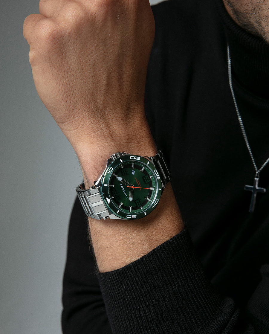 Reloj Acero Ip Verde Brazalete Sr Va
