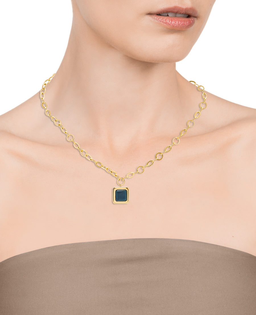 Collar Acero Colgante Cuadrado Verde Sra Fn