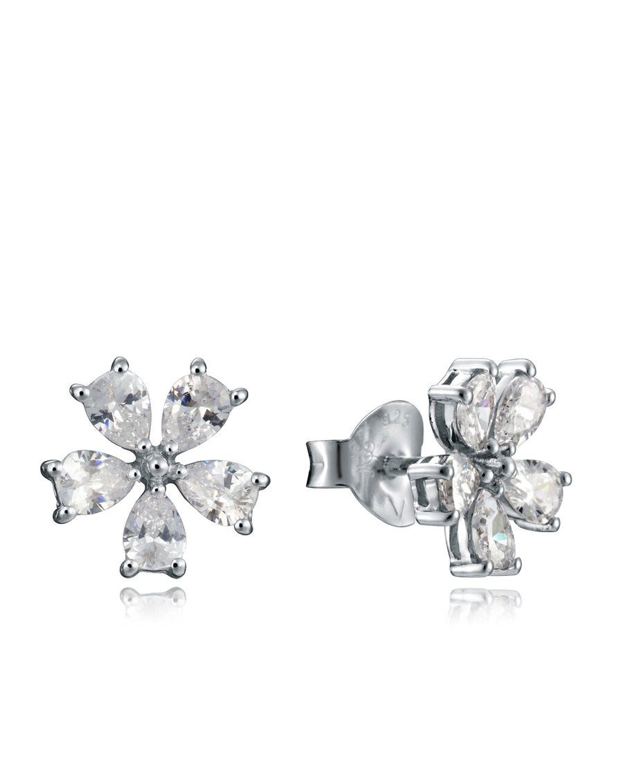 Pendientes Plata Ley Flor Cristales Sra Jwls