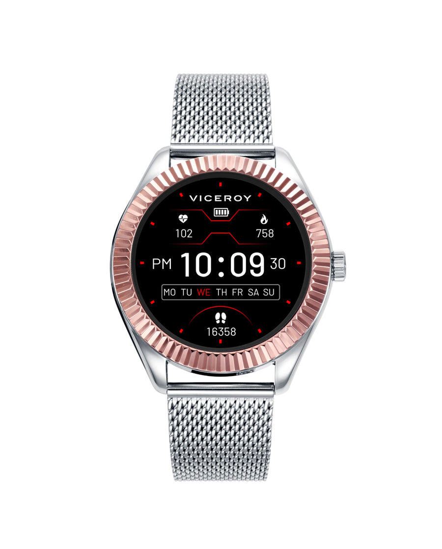 Reloj Smart Acero Ip Rosa Brazalete Sr Va