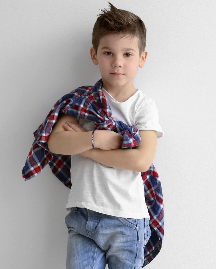 Puls Acero Y Piel Azul Cruz Niño Fashion