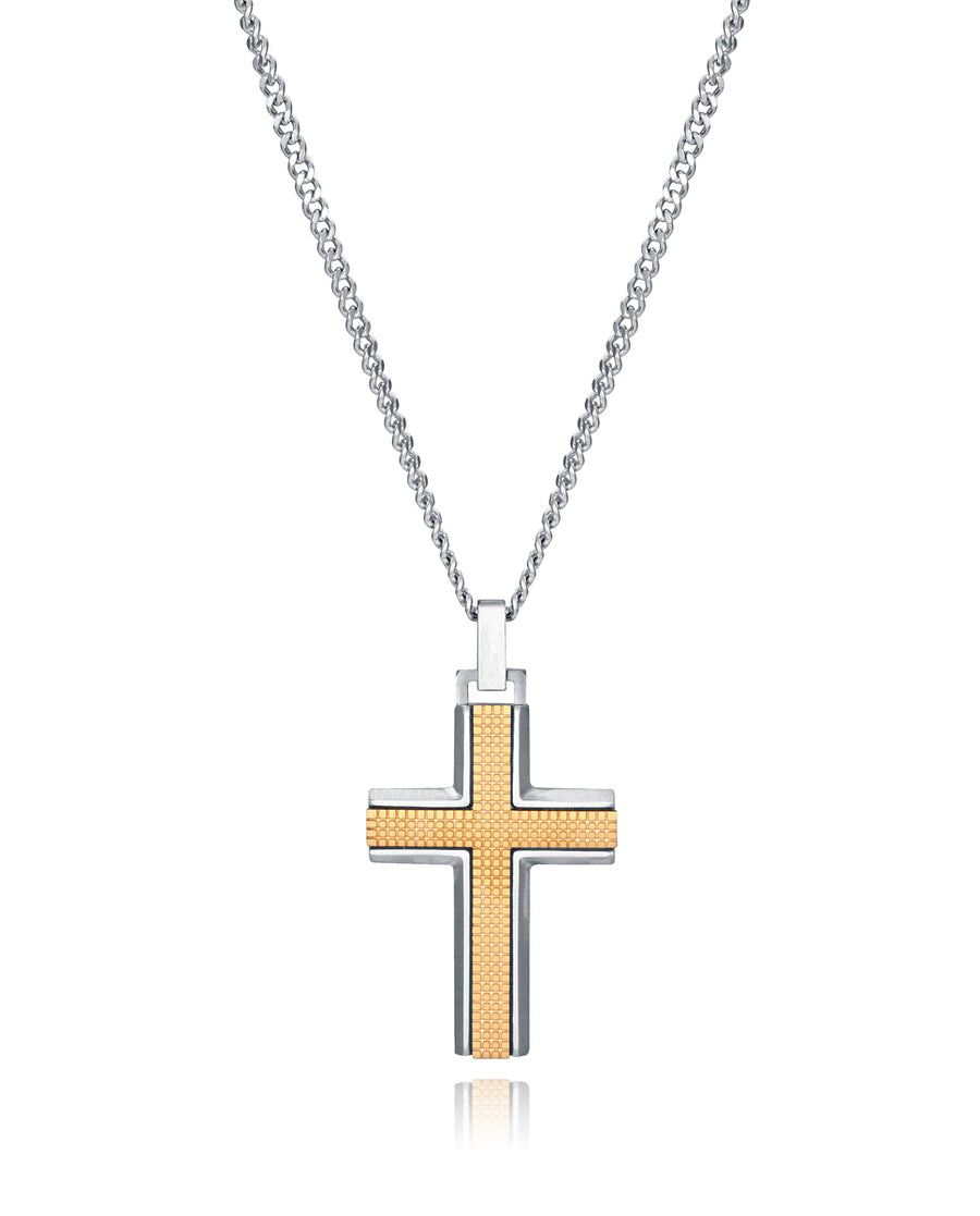 Steel Necklace With Steel And Ipgold Cross: Leng