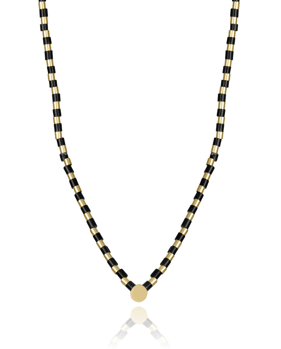 Collier Acier Doré Ip Et Pierre Nat Sra Fn