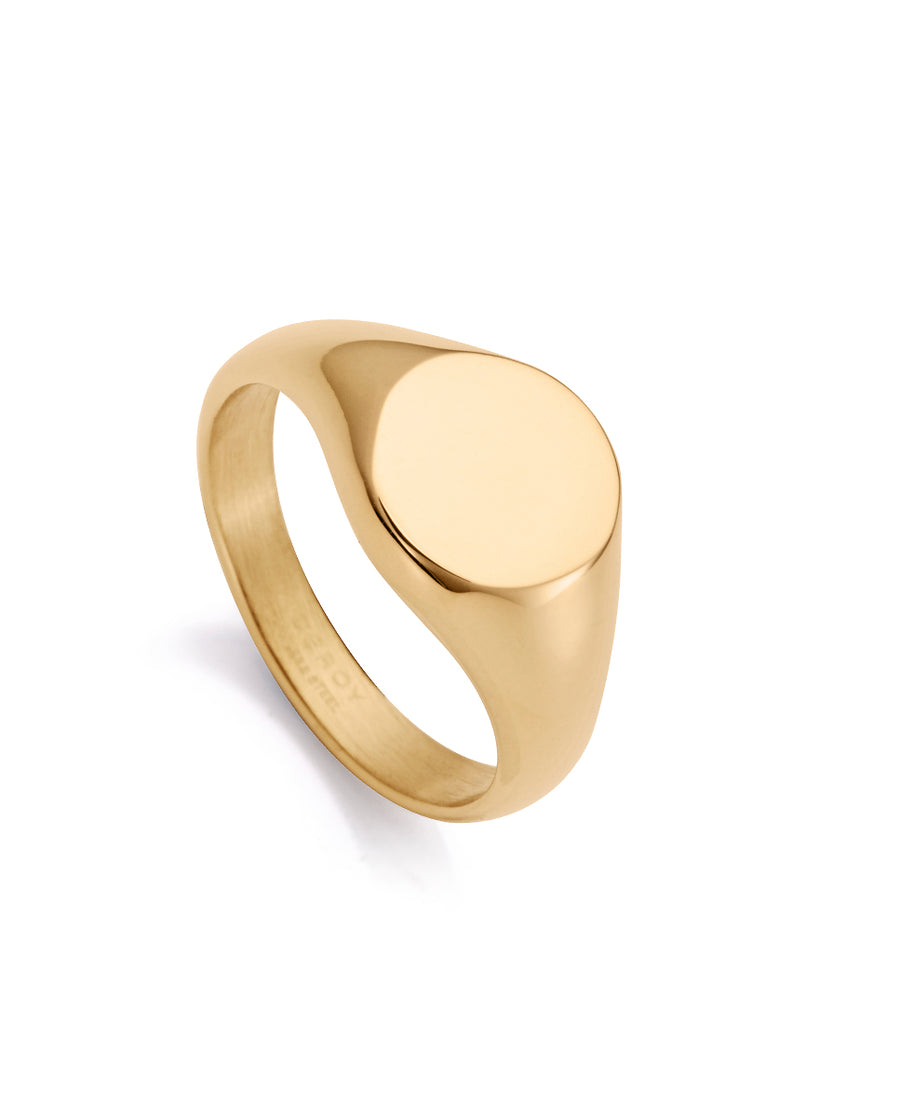 Anillo Acero Ip Dorado Sello Redon Sra Fn