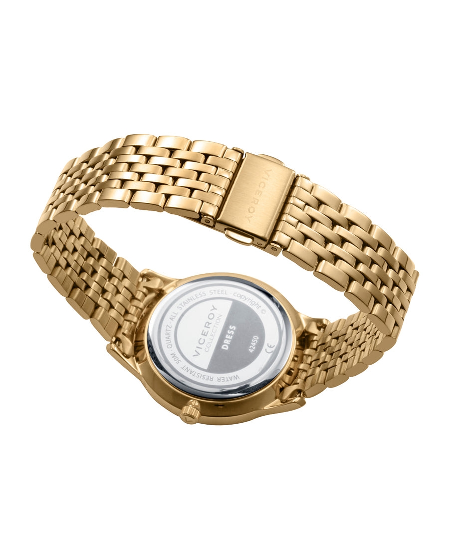 Reloj Acero Ip Dorado Brazalete Sra Va