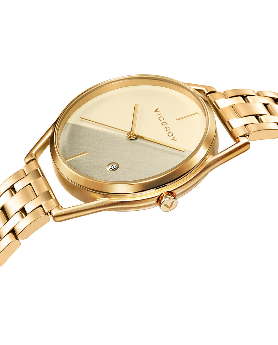 Reloj Acero Ip Dorado Brazalete Sra Va