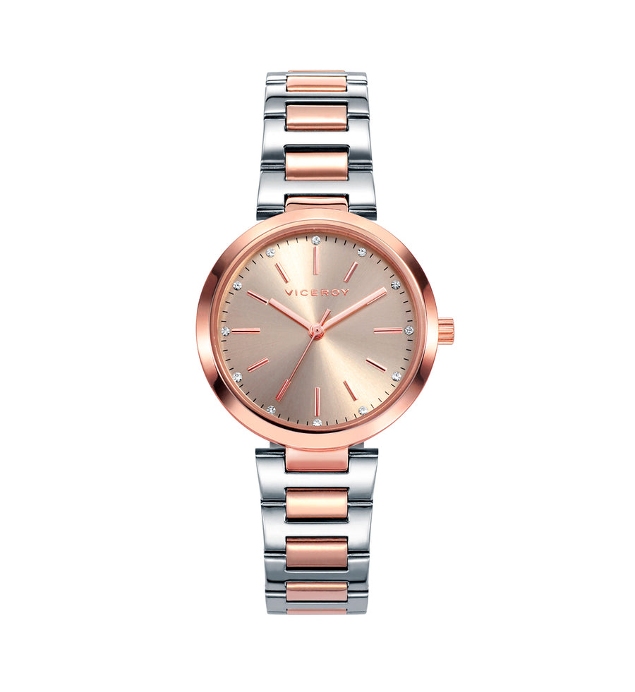 Reloj Acero Ip Rosa Brazalete Sra Va