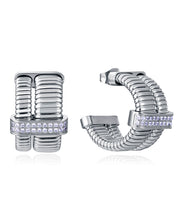 Steel Earrings Tubogas With White Cz: Diameter 2