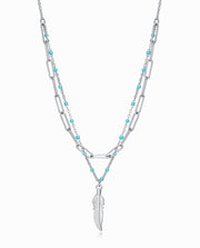 Collar Doble Acero Esmalte Pluma Sra Fn