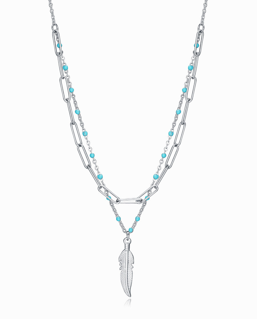 Collar Doble Acero Esmalte Pluma Sra Fn