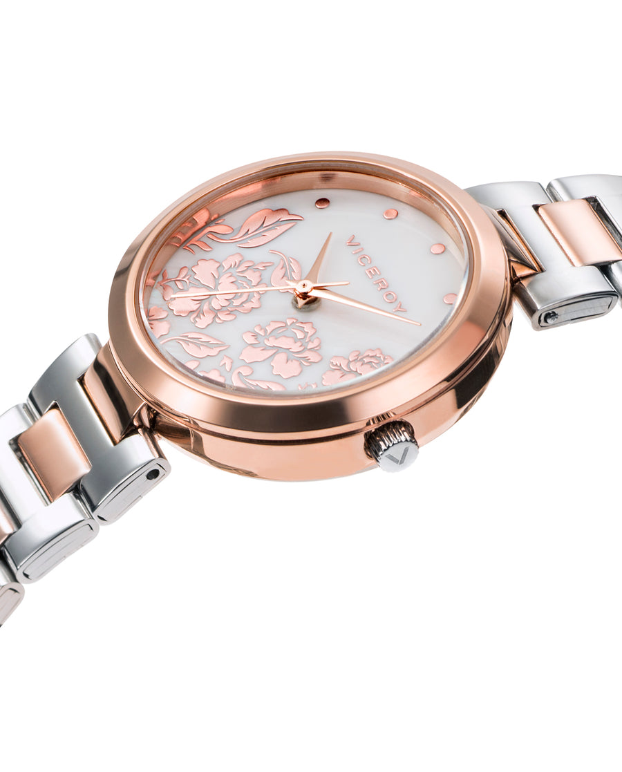 Reloj Acero Ip Rosa Brazalete Sra Va