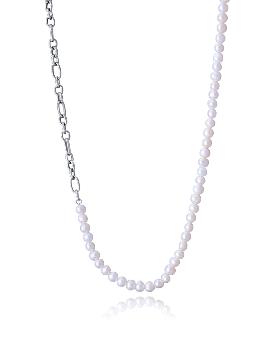 Collier Acier et Perles Nat Sr Fashion