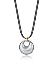 Collar Acero Ip Piel Negra Sra Fashion