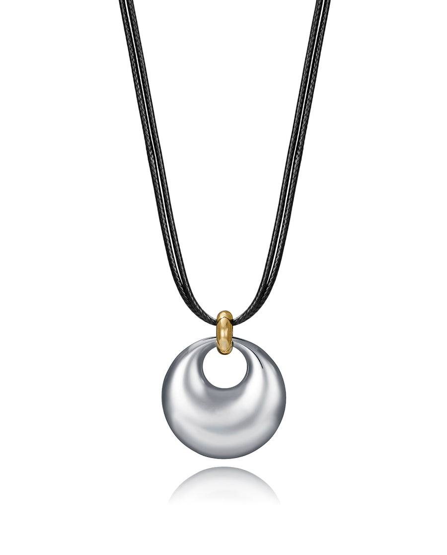 Collar Acero Ip Piel Negra Sra Fashion