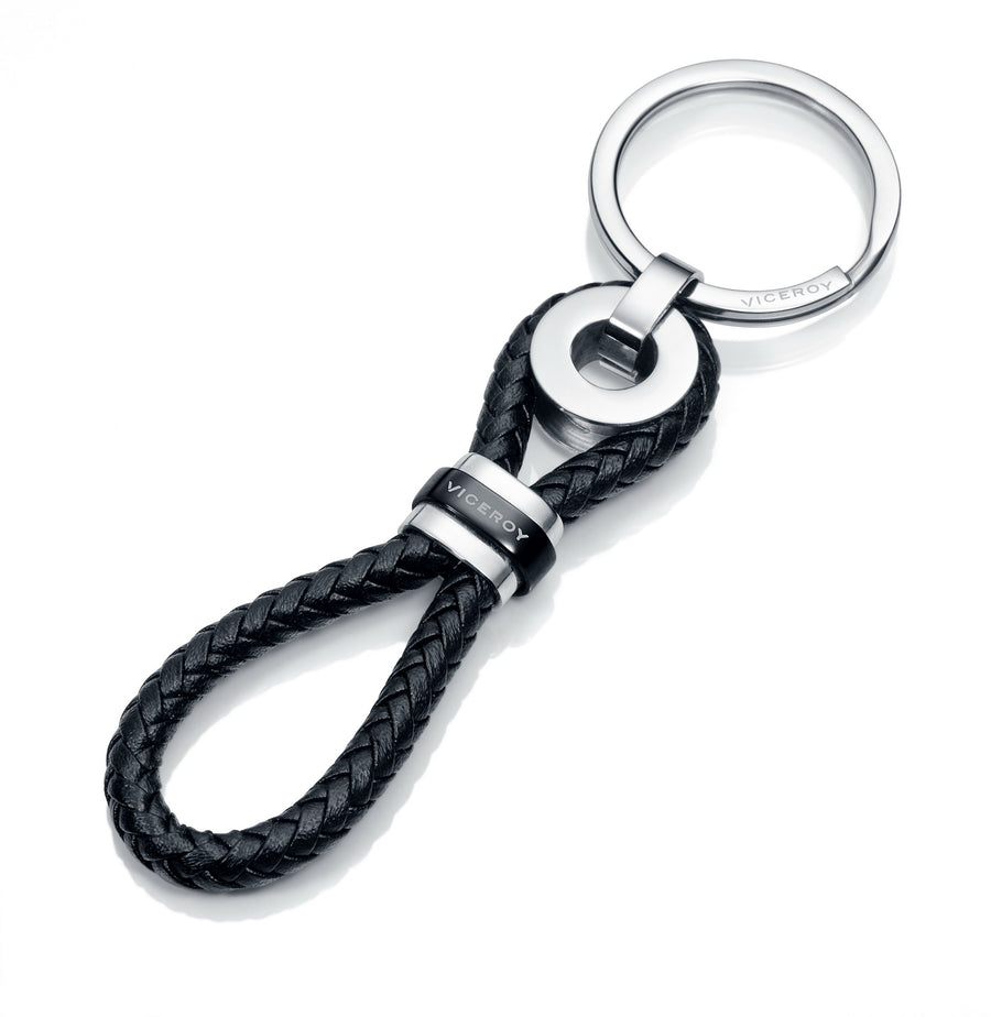 Llavero Acero Ip Negro Piel Negra Sr Fashion