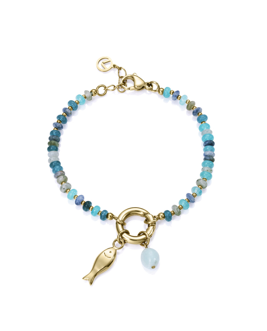 Steel Bracelet In Ip Gold With Natural Stones: Le