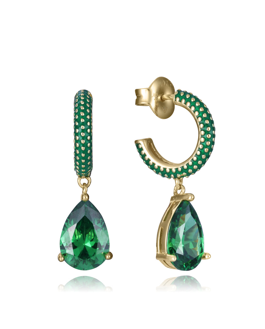 Sterling Silver Earrings With Gold Plating, Green