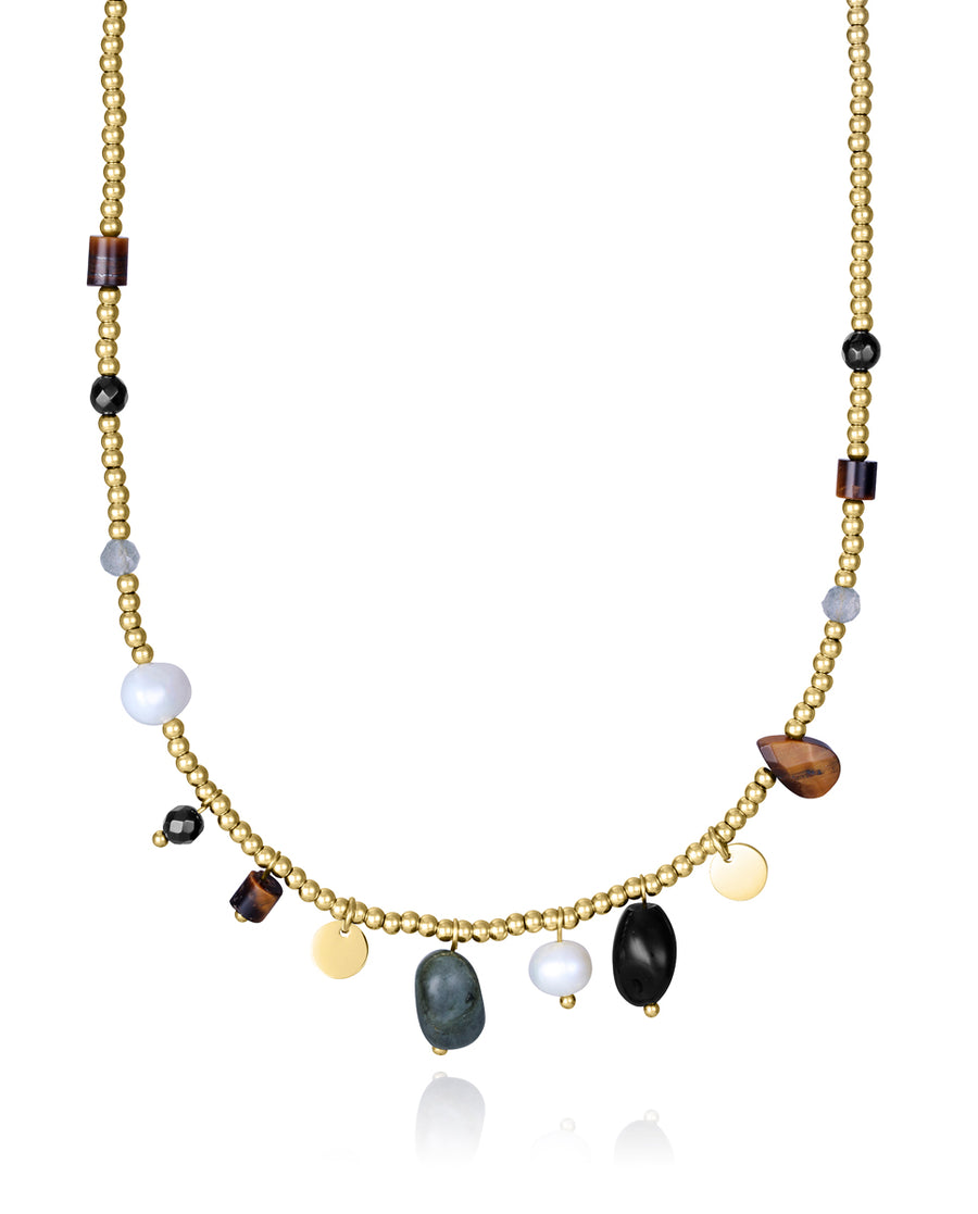 Steel Ip Gold Necklace With Natural Stones: Lengt