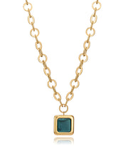 Collar Acero Colgante Cuadrado Verde Sra Fn