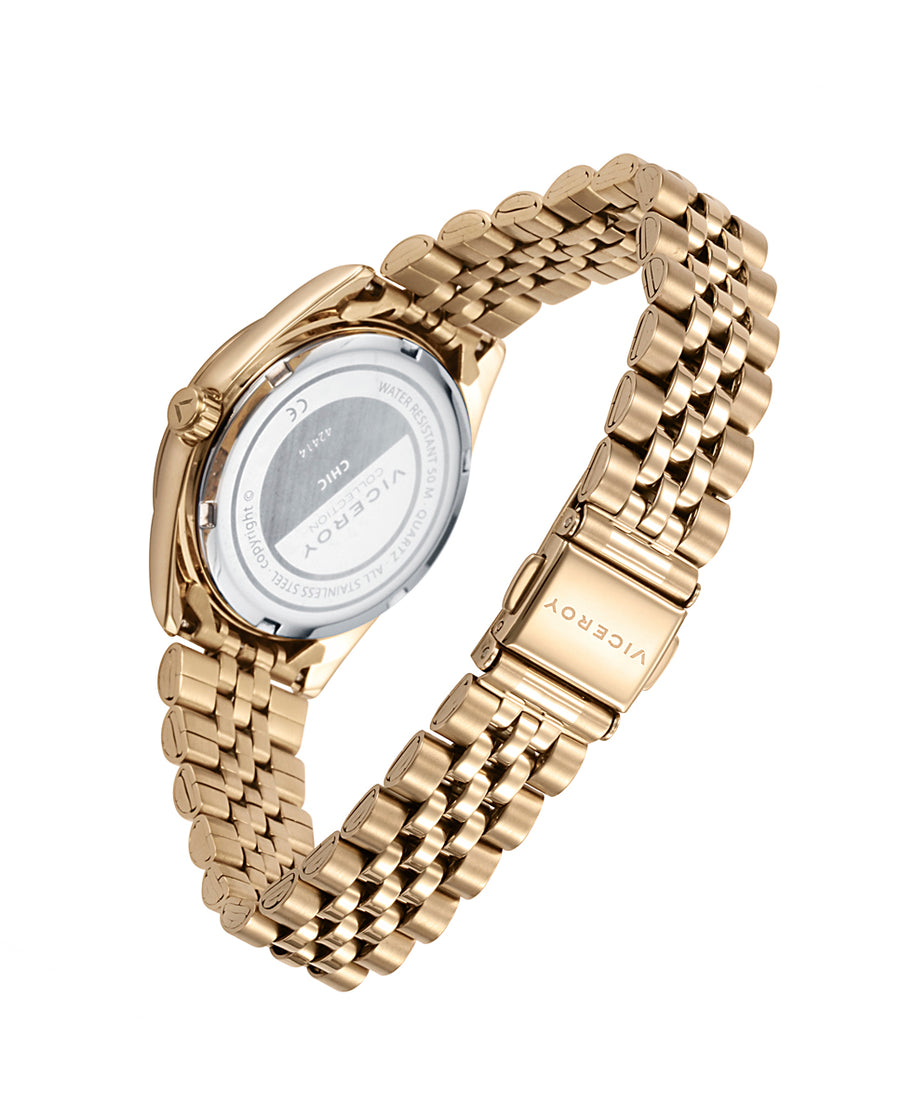 Reloj Acero Ip Dorado Brazalete Sra Va
