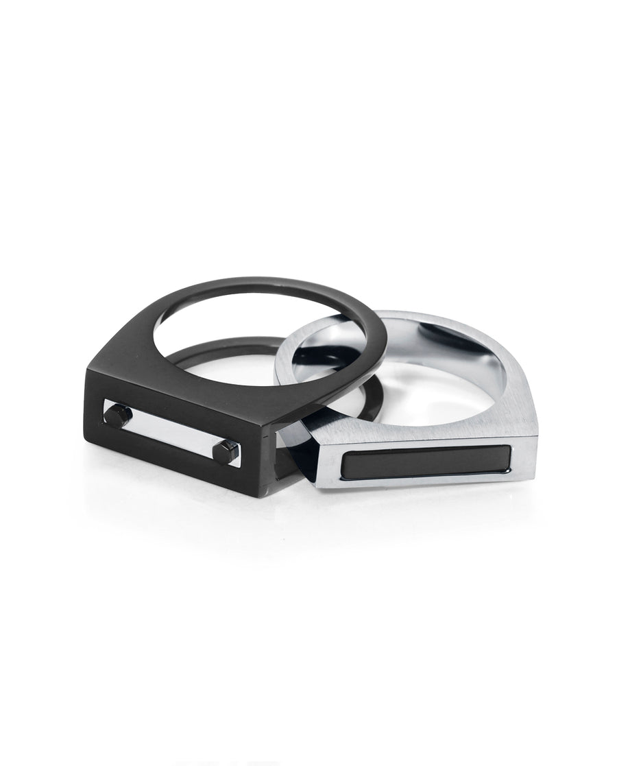 Anillo Doble Acero E Ip Negro Plano Sr Fn