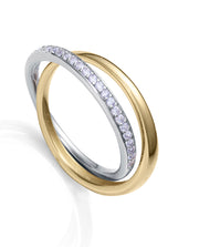 Sterling Silver Souble Ring With Gold And Rhodium