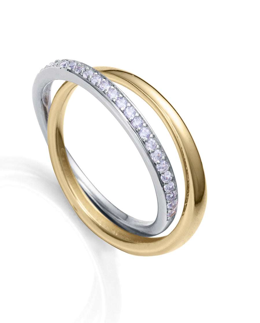 Sterling Silver Souble Ring With Gold And Rhodium