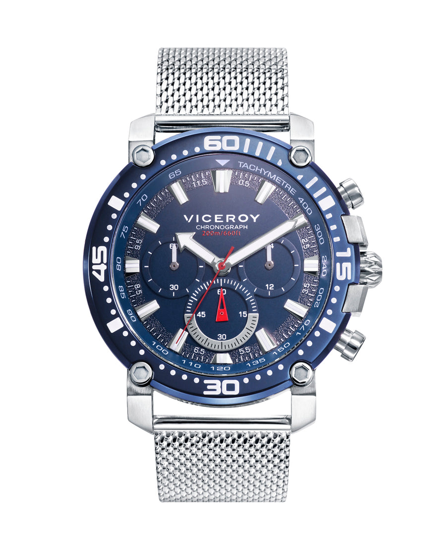 Crono Acero Ip Azul  Y Negro Brazalete Sr Va