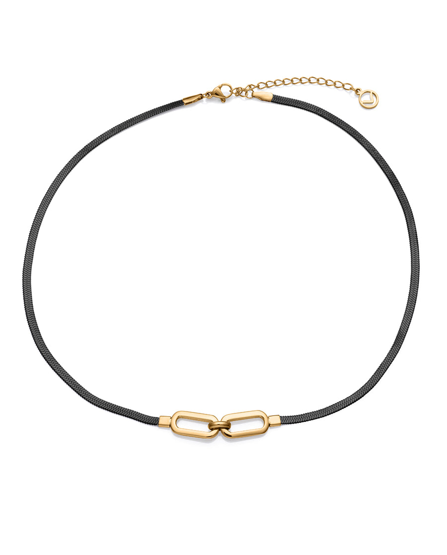 Collar Acero Ip Negro Y Dorado Sra Fashion