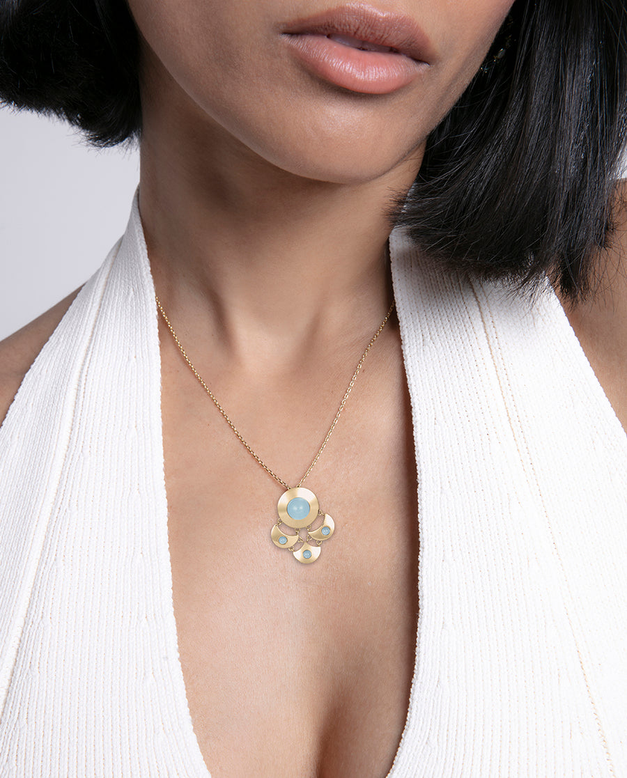 Steel Necklace Ip Gold With Blue Glass: Length 42