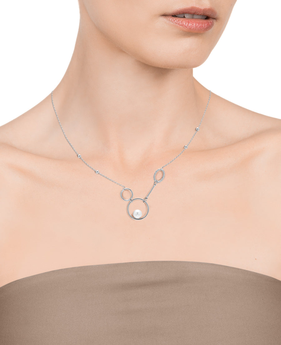Stainless Steel Necklace 3 Hoops + Pearl Lady Fas
