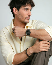 Puls Acero Ip Gris Y Piel Negra Sr Fashion