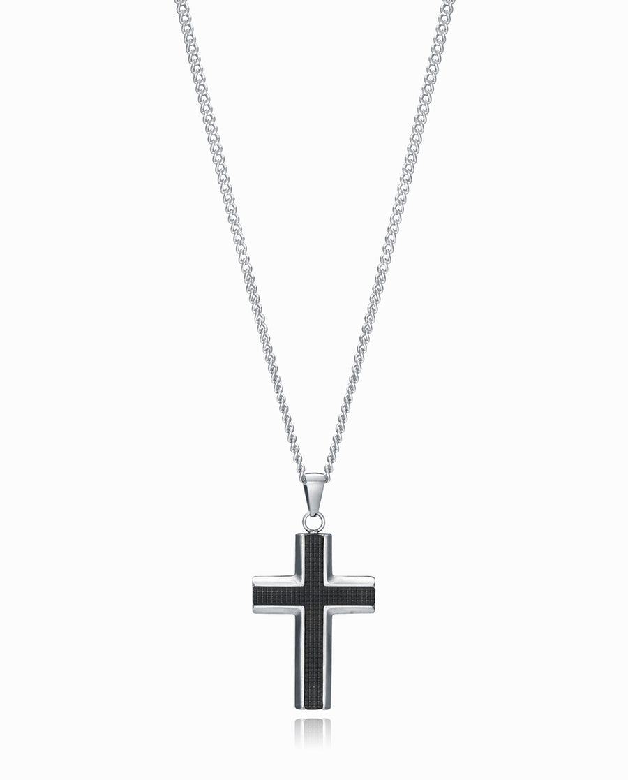 Collier En Acier Avec Croix En Ipnegro Sr Fn