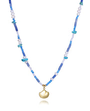 Steel Necklace Ip Gold Shell With Natural Stones