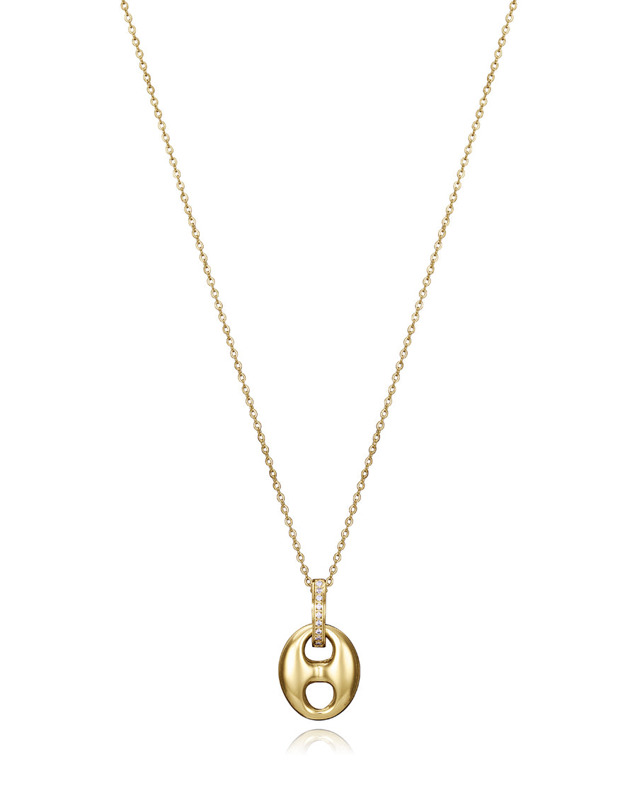 Steel Necklace Ip Gold With White Cz And Pending