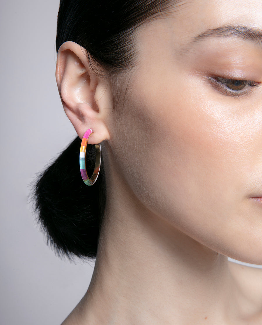 Steel Earrings Ip Gold Open Hook With Multicolour