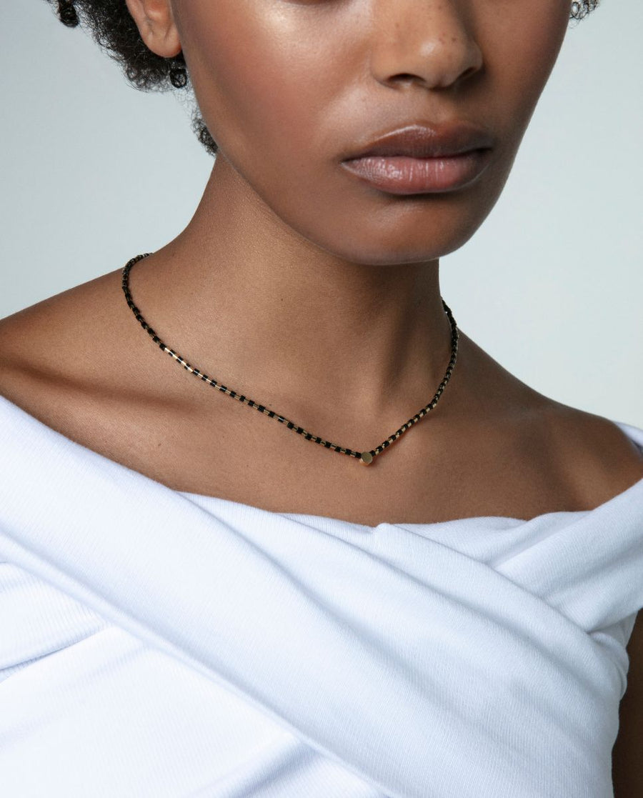 Collier Acier Doré Ip Et Pierre Nat Sra Fn